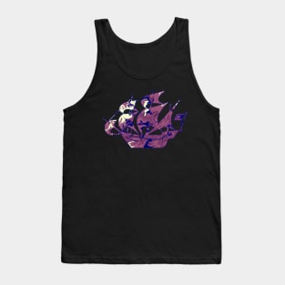 Galaxy Shores Reflect Liquid Art Sailing Ship Silhouette Tank Top